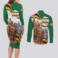 Happy Heroes Day Zimbabwe Couples Matching Long Sleeve Bodycon Dress and Long Sleeve Button Shirt Lest We Forget - Wonder Print Shop