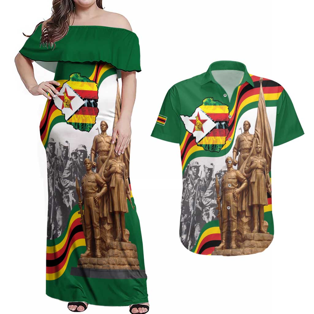Happy Heroes Day Zimbabwe Couples Matching Off Shoulder Maxi Dress and Hawaiian Shirt Lest We Forget - Wonder Print Shop
