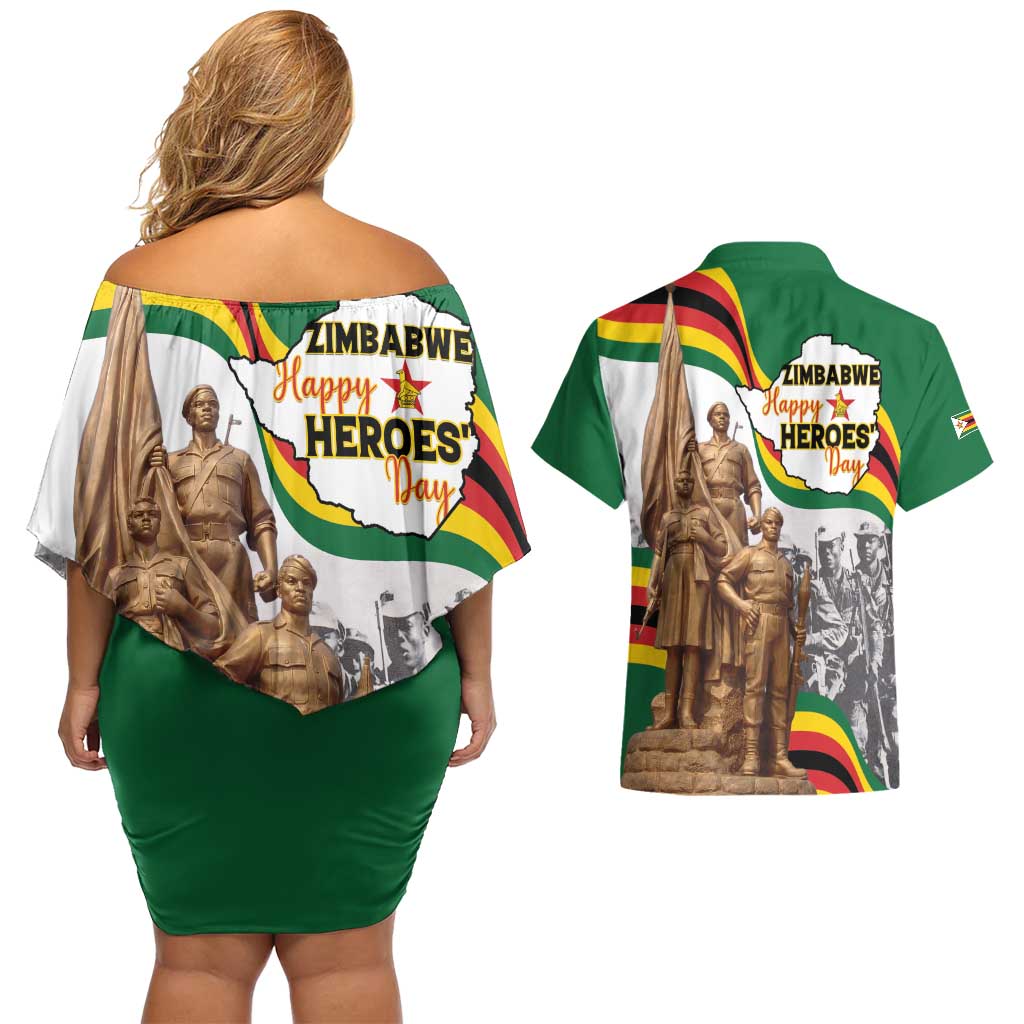 Happy Heroes Day Zimbabwe Couples Matching Off Shoulder Short Dress and Hawaiian Shirt Lest We Forget - Wonder Print Shop