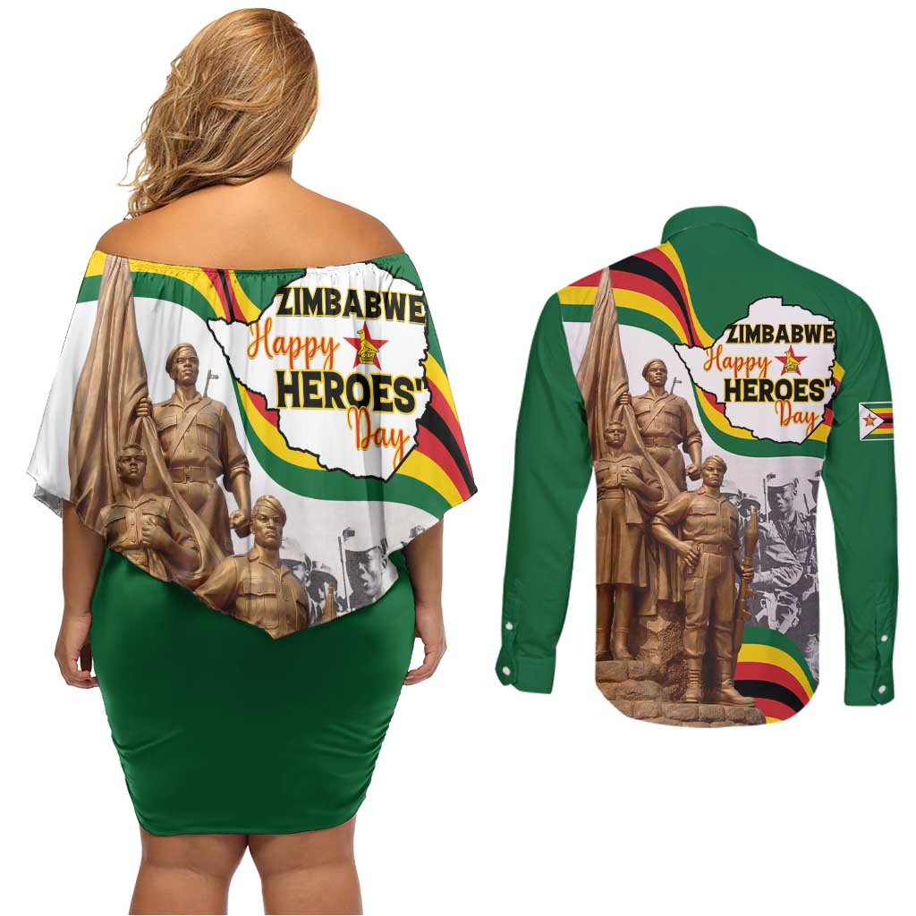 Happy Heroes Day Zimbabwe Couples Matching Off Shoulder Short Dress and Long Sleeve Button Shirt Lest We Forget - Wonder Print Shop