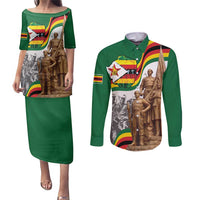 Happy Heroes Day Zimbabwe Couples Matching Puletasi and Long Sleeve Button Shirt Lest We Forget - Wonder Print Shop