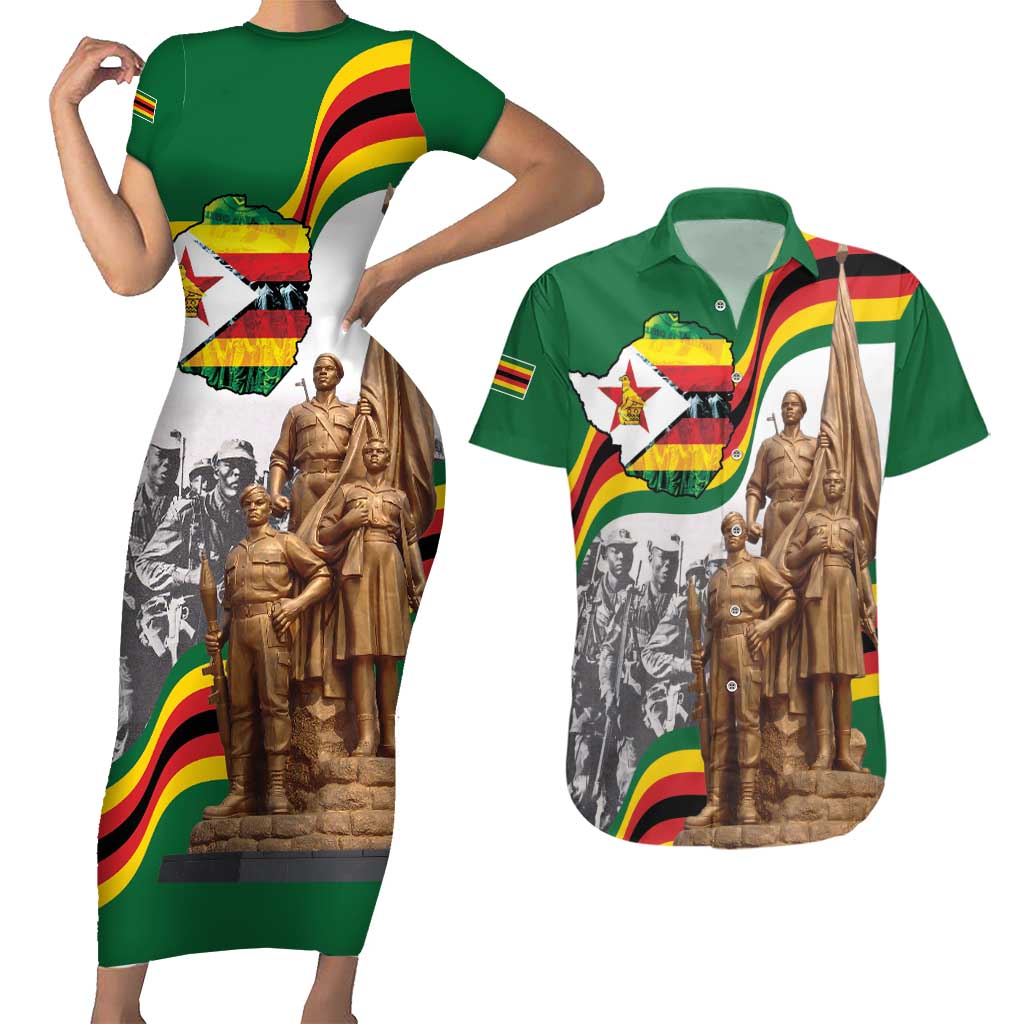 Happy Heroes Day Zimbabwe Couples Matching Short Sleeve Bodycon Dress and Hawaiian Shirt Lest We Forget - Wonder Print Shop