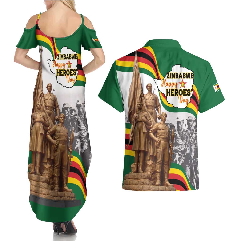 Happy Heroes Day Zimbabwe Couples Matching Summer Maxi Dress and Hawaiian Shirt Lest We Forget - Wonder Print Shop
