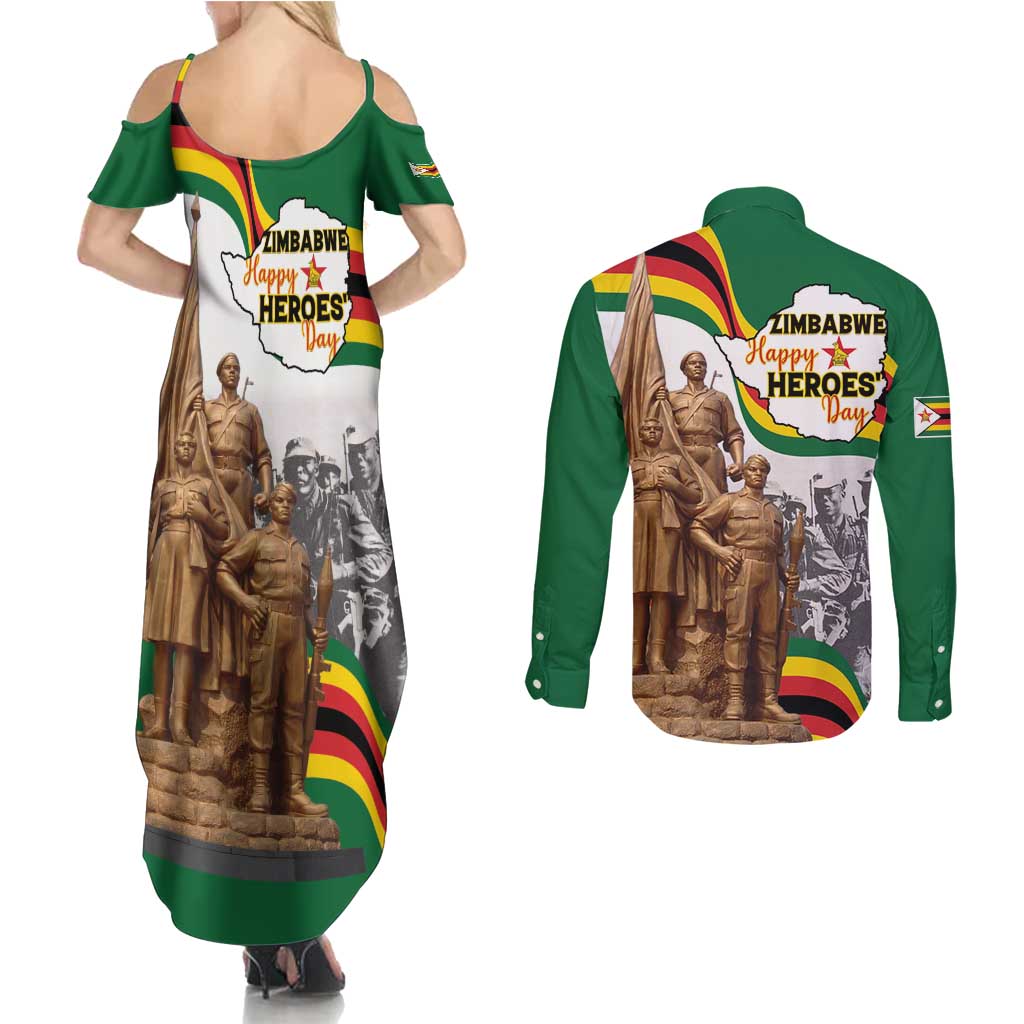 Happy Heroes Day Zimbabwe Couples Matching Summer Maxi Dress and Long Sleeve Button Shirt Lest We Forget - Wonder Print Shop