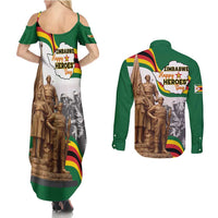 Happy Heroes Day Zimbabwe Couples Matching Summer Maxi Dress and Long Sleeve Button Shirt Lest We Forget - Wonder Print Shop
