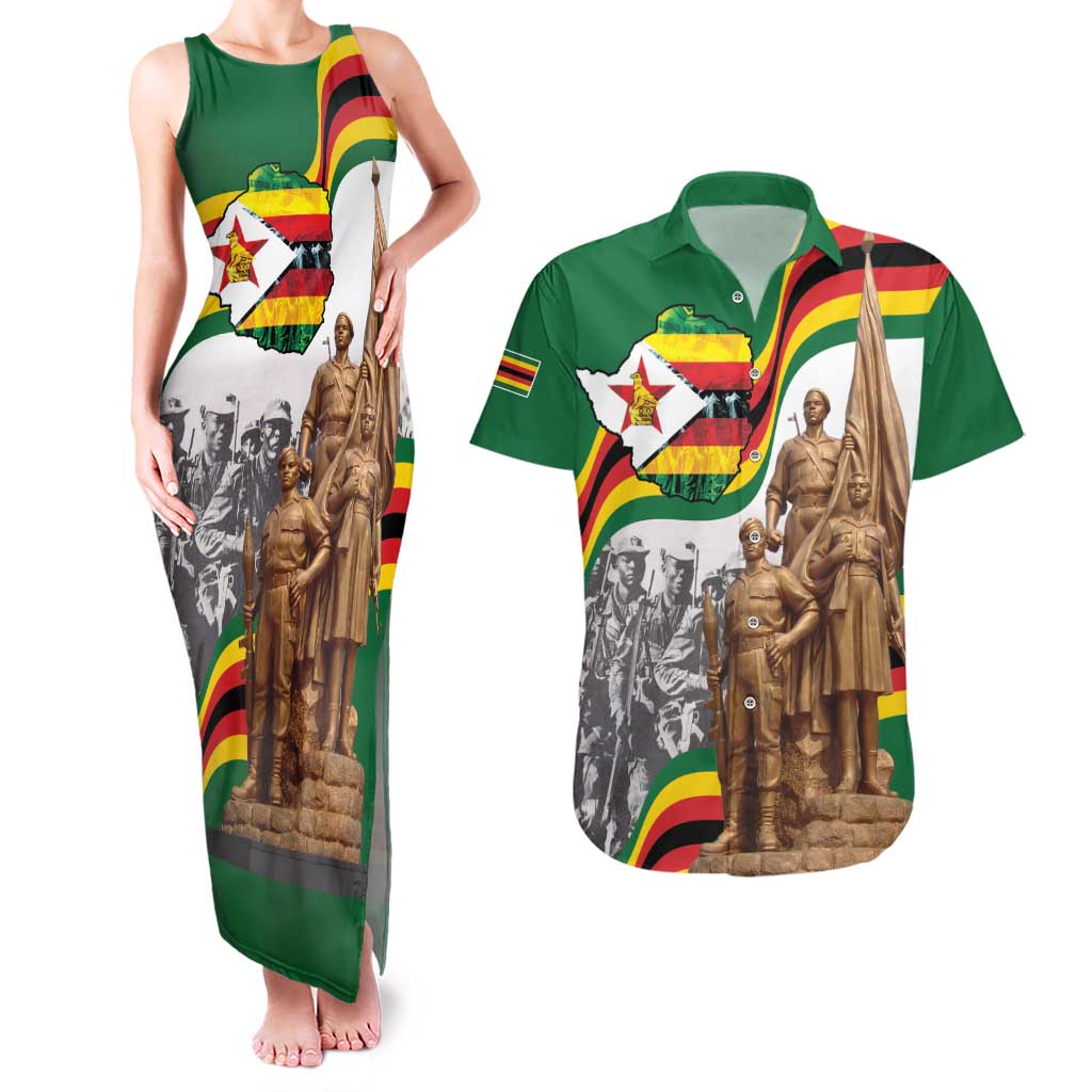 Happy Heroes Day Zimbabwe Couples Matching Tank Maxi Dress and Hawaiian Shirt Lest We Forget - Wonder Print Shop