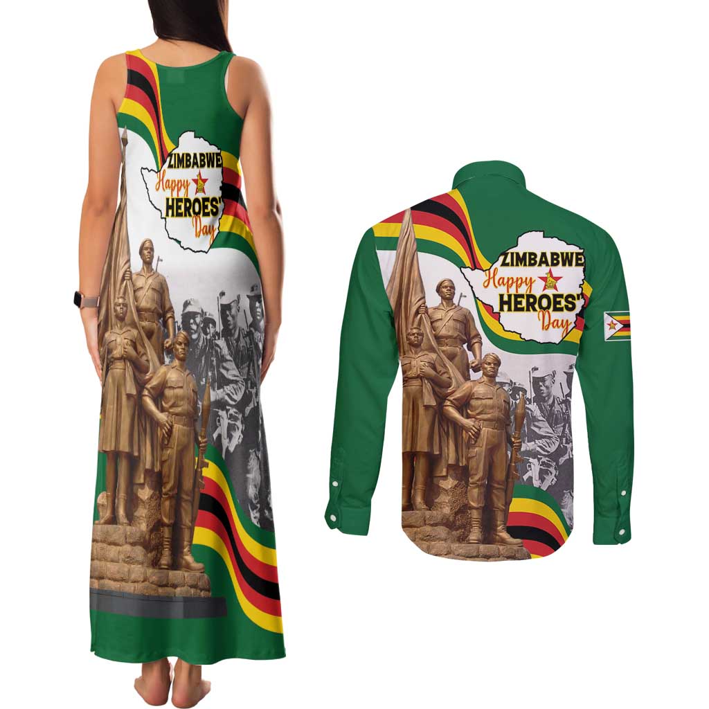 Happy Heroes Day Zimbabwe Couples Matching Tank Maxi Dress and Long Sleeve Button Shirt Lest We Forget - Wonder Print Shop