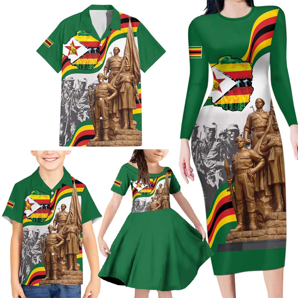 Happy Heroes Day Zimbabwe Family Matching Long Sleeve Bodycon Dress and Hawaiian Shirt Lest We Forget - Wonder Print Shop