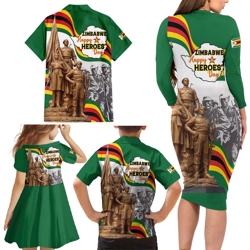 Happy Heroes Day Zimbabwe Family Matching Long Sleeve Bodycon Dress and Hawaiian Shirt Lest We Forget - Wonder Print Shop