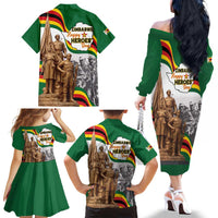 Happy Heroes Day Zimbabwe Family Matching Off The Shoulder Long Sleeve Dress and Hawaiian Shirt Lest We Forget - Wonder Print Shop