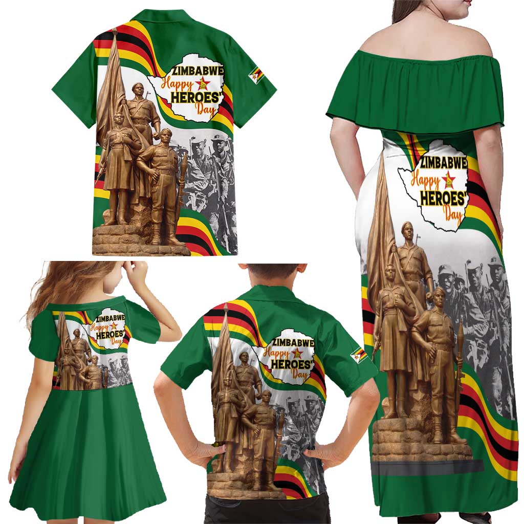 Happy Heroes Day Zimbabwe Family Matching Off Shoulder Maxi Dress and Hawaiian Shirt Lest We Forget - Wonder Print Shop