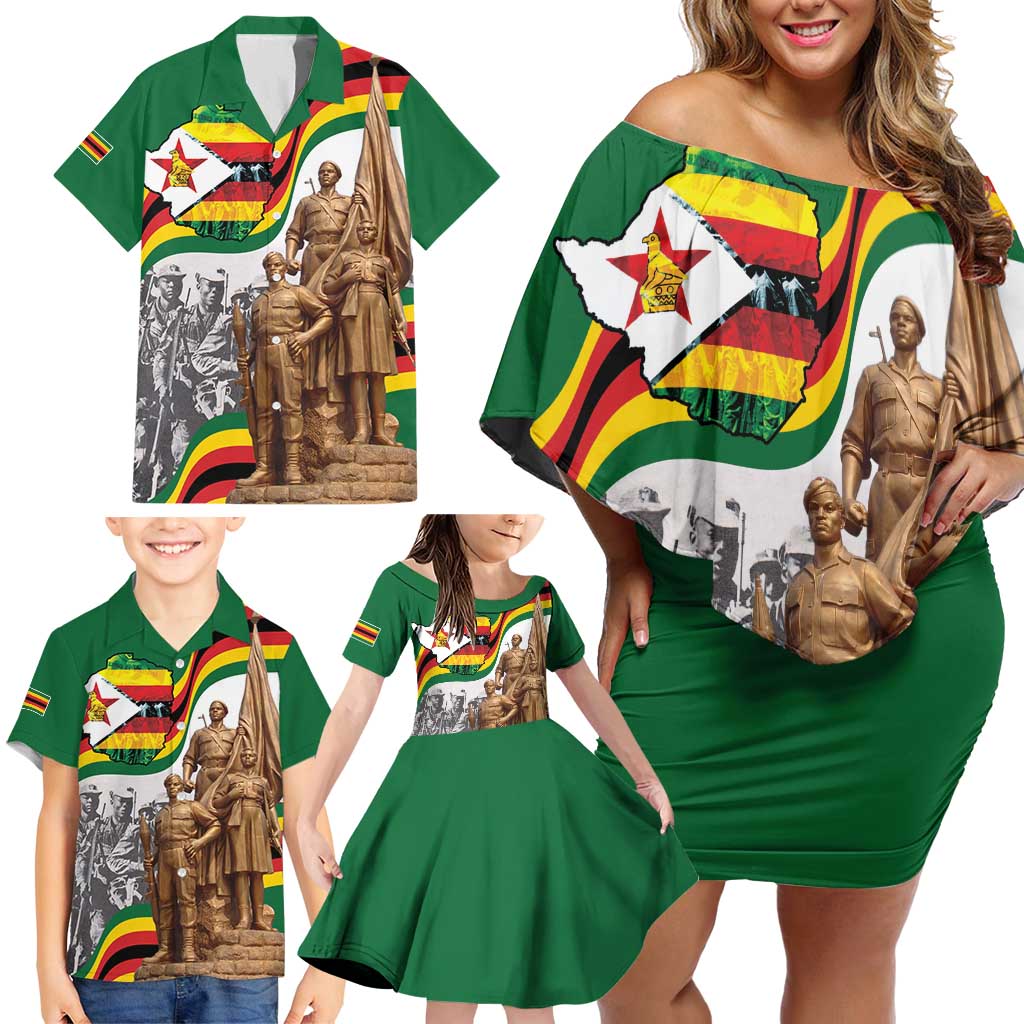 Happy Heroes Day Zimbabwe Family Matching Off Shoulder Short Dress and Hawaiian Shirt Lest We Forget - Wonder Print Shop