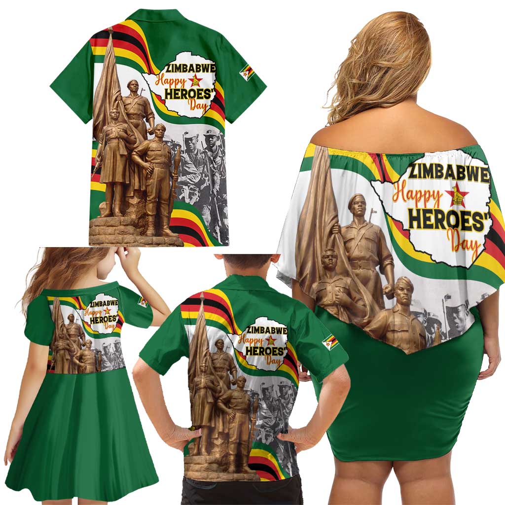Happy Heroes Day Zimbabwe Family Matching Off Shoulder Short Dress and Hawaiian Shirt Lest We Forget - Wonder Print Shop