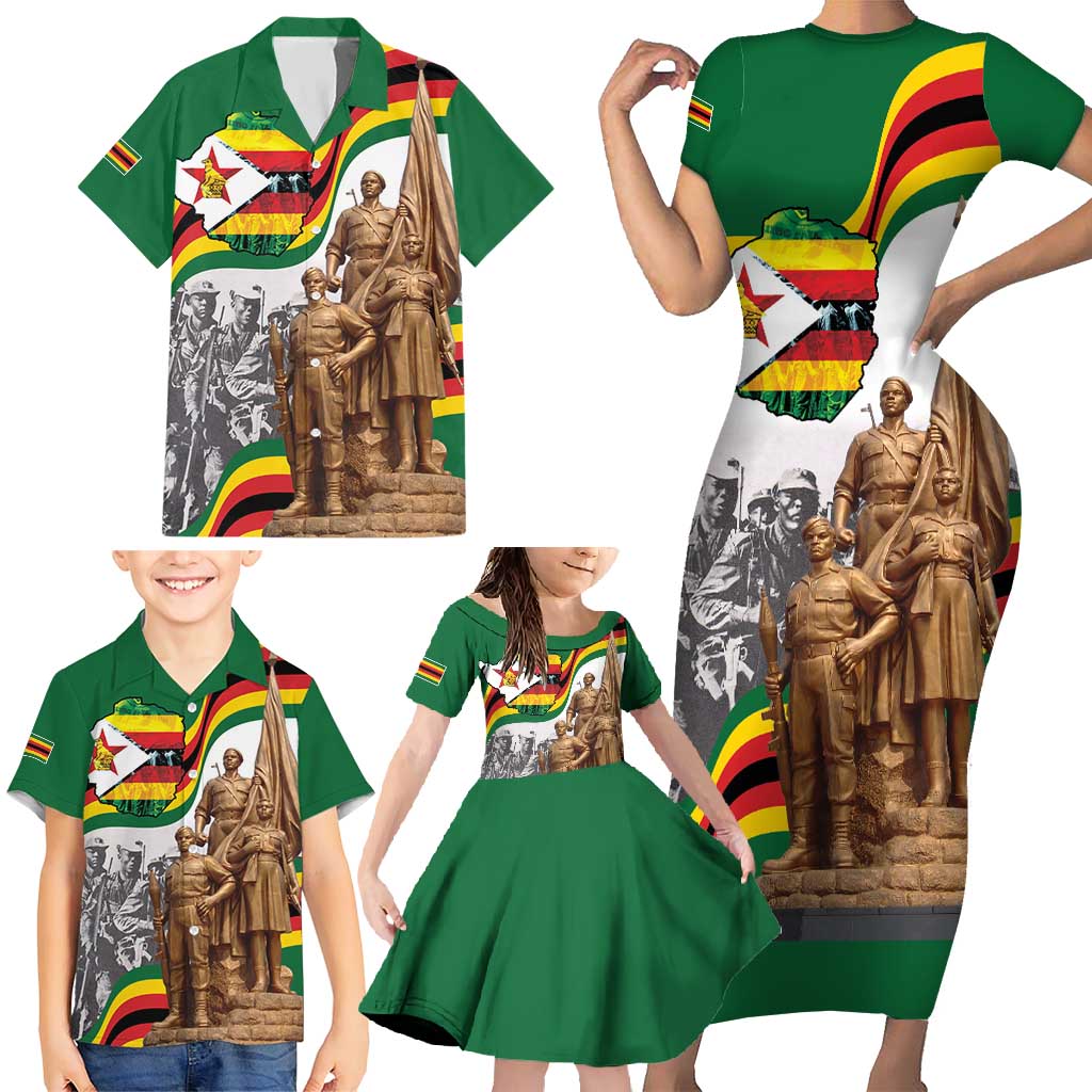 Happy Heroes Day Zimbabwe Family Matching Short Sleeve Bodycon Dress and Hawaiian Shirt Lest We Forget - Wonder Print Shop