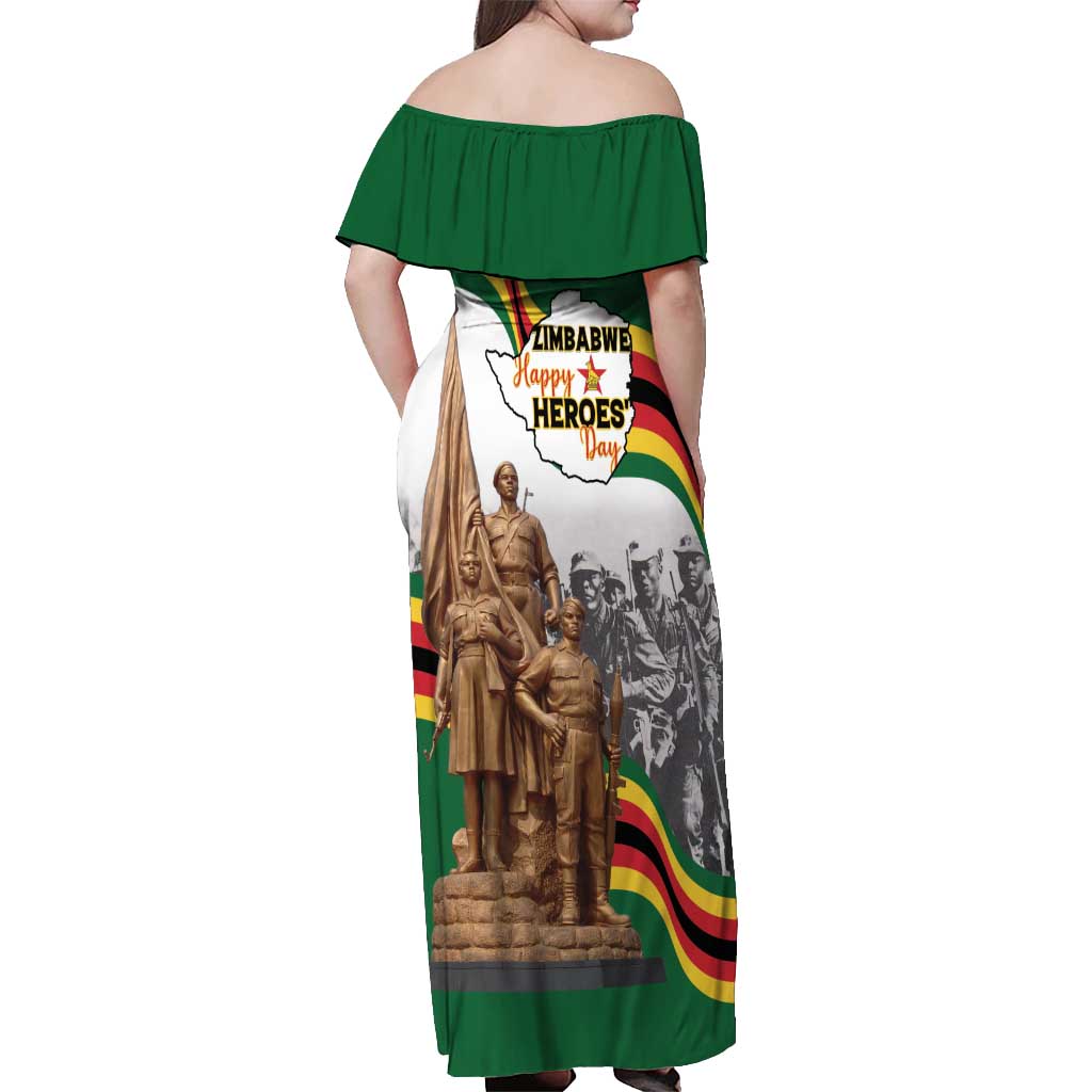 Happy Heroes Day Zimbabwe Off Shoulder Maxi Dress Lest We Forget - Wonder Print Shop