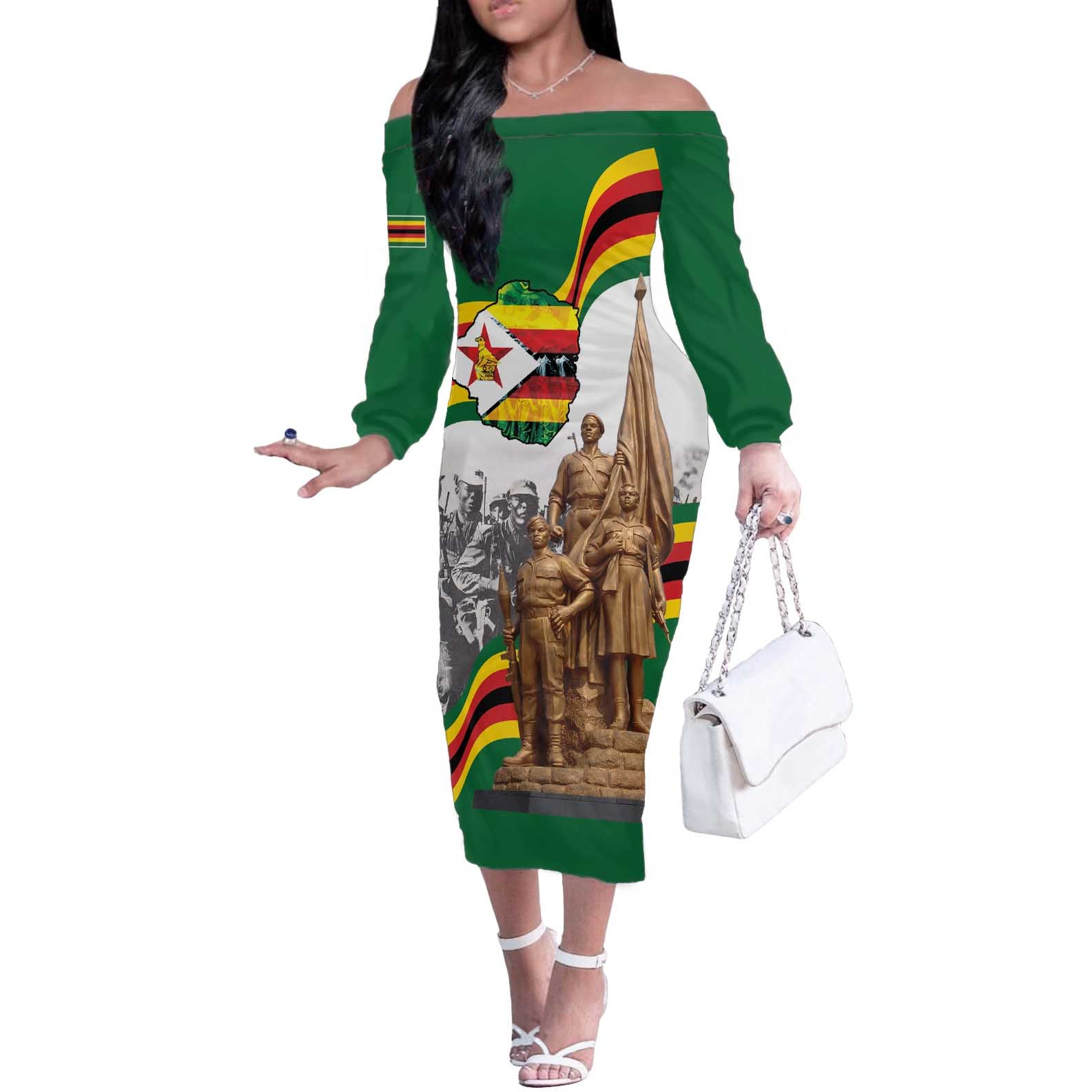 Happy Heroes Day Zimbabwe Off The Shoulder Long Sleeve Dress Lest We Forget - Wonder Print Shop
