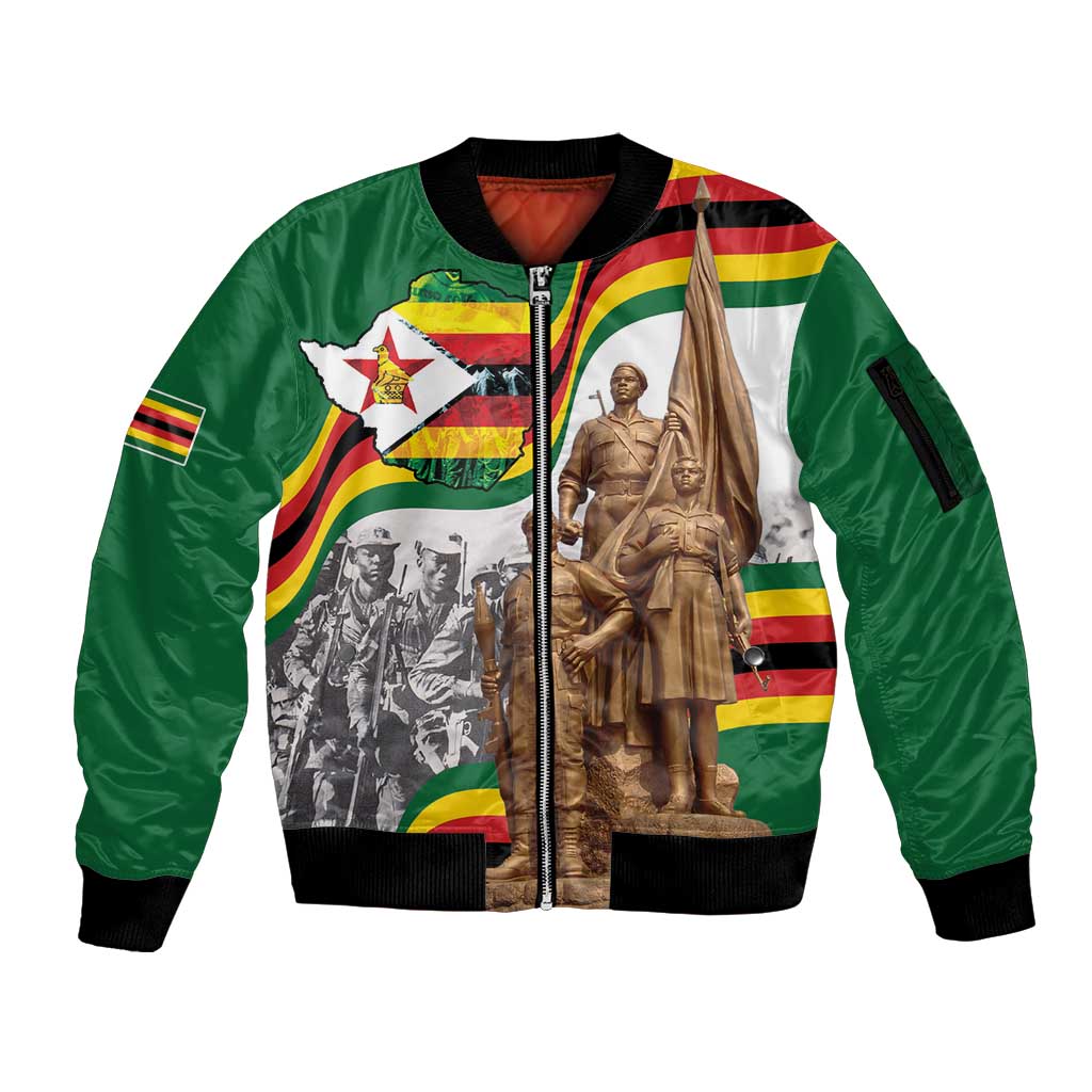 Happy Heroes Day Zimbabwe Sleeve Zip Bomber Jacket Lest We Forget - Wonder Print Shop