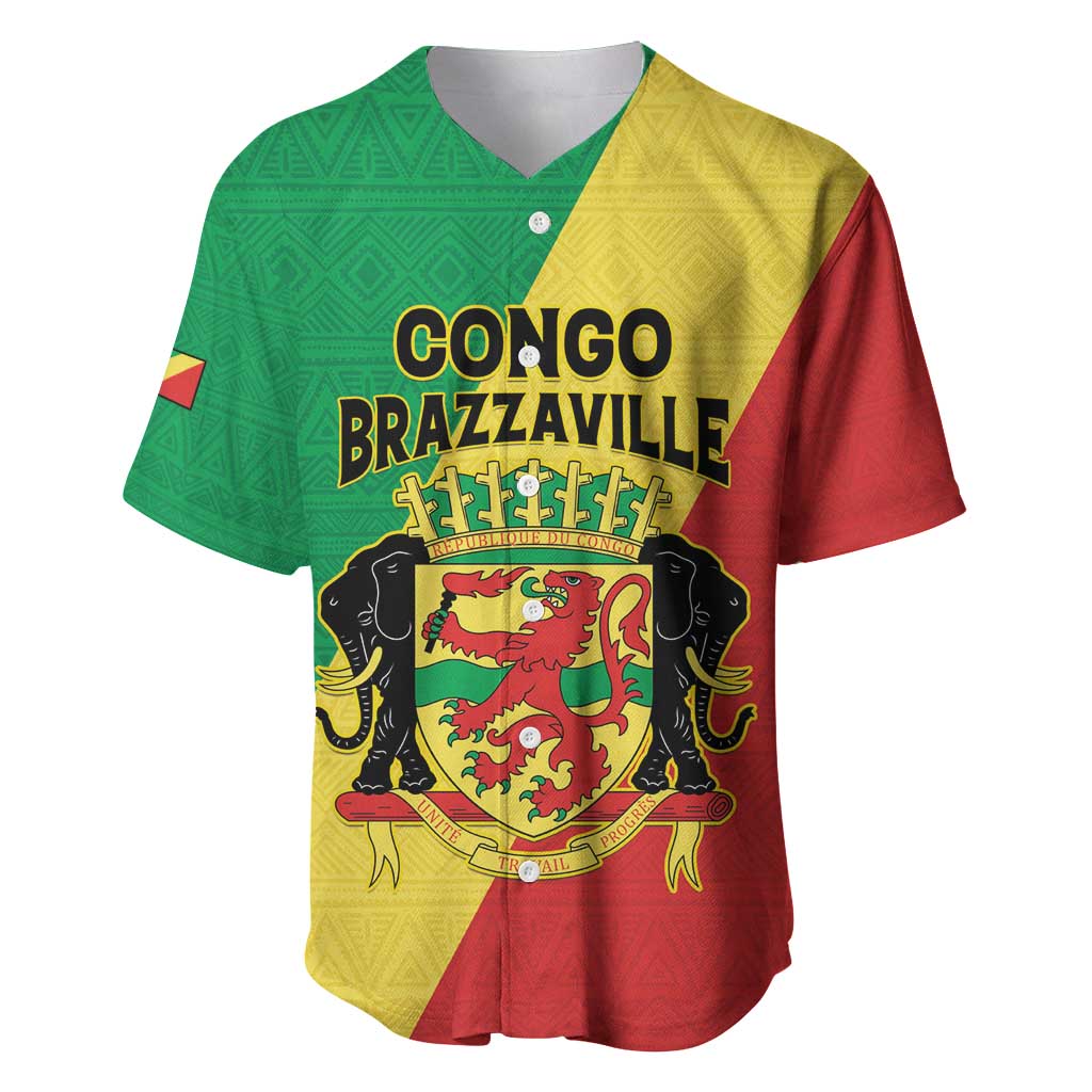 Personalized Congo Brazzaville Baseball Jersey Coat Of Arms With Map - Flag Style - Wonder Print Shop