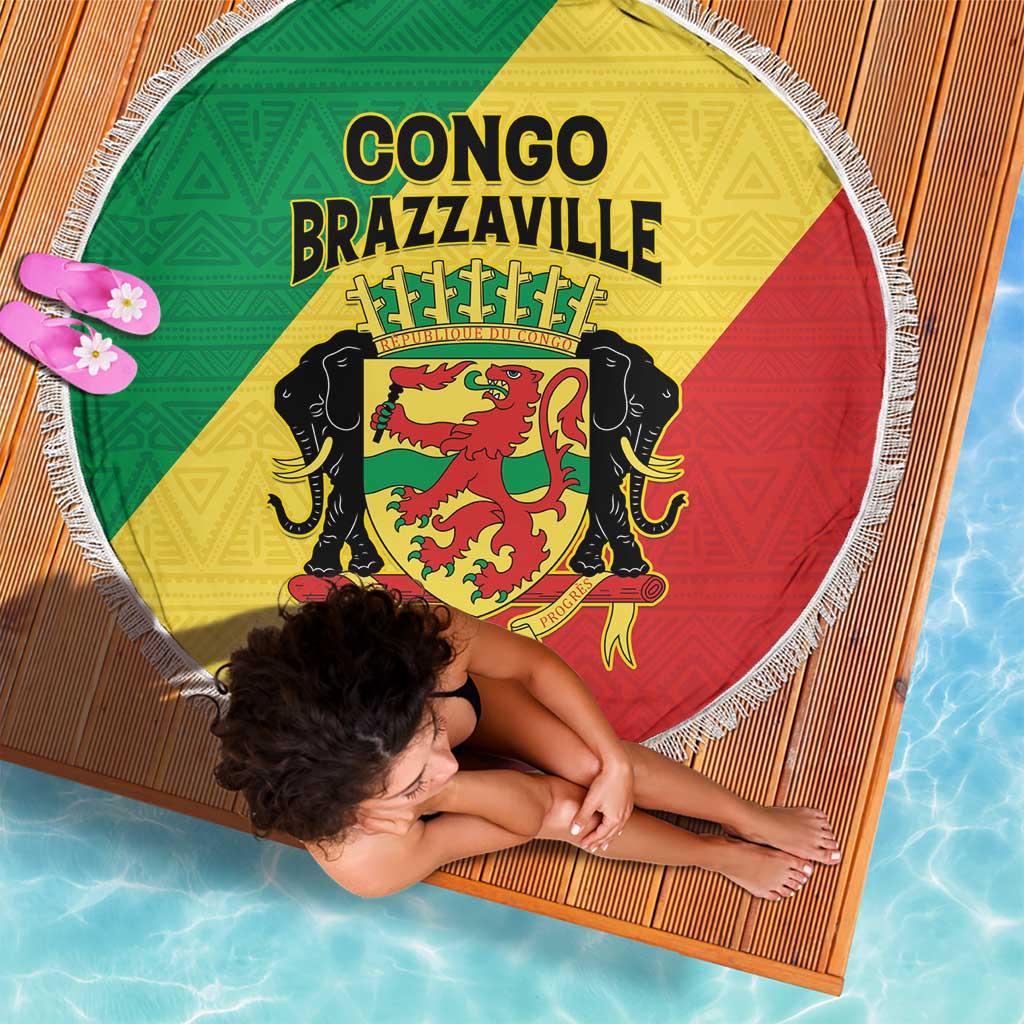 Congo Brazzaville Beach Blanket Coat Of Arms With Map - Flag Style - Wonder Print Shop