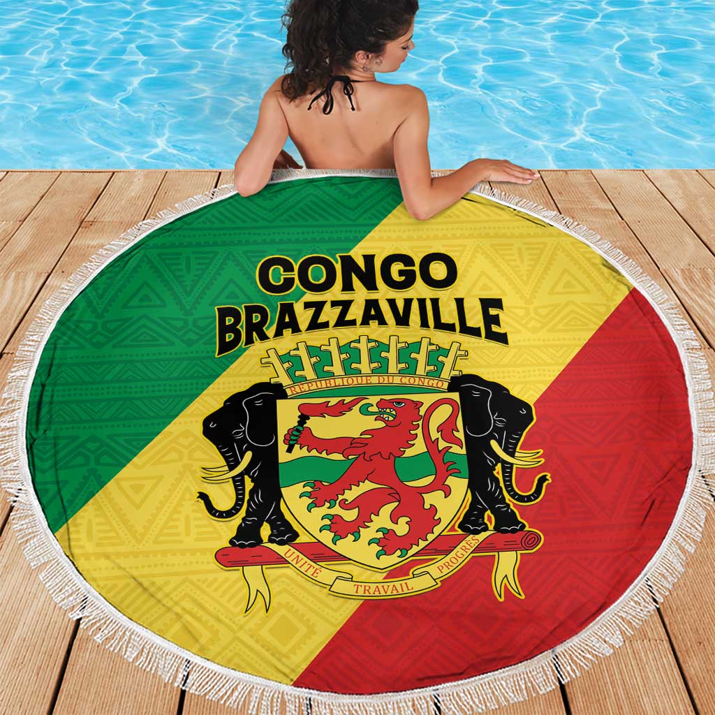 Congo Brazzaville Beach Blanket Coat Of Arms With Map - Flag Style - Wonder Print Shop
