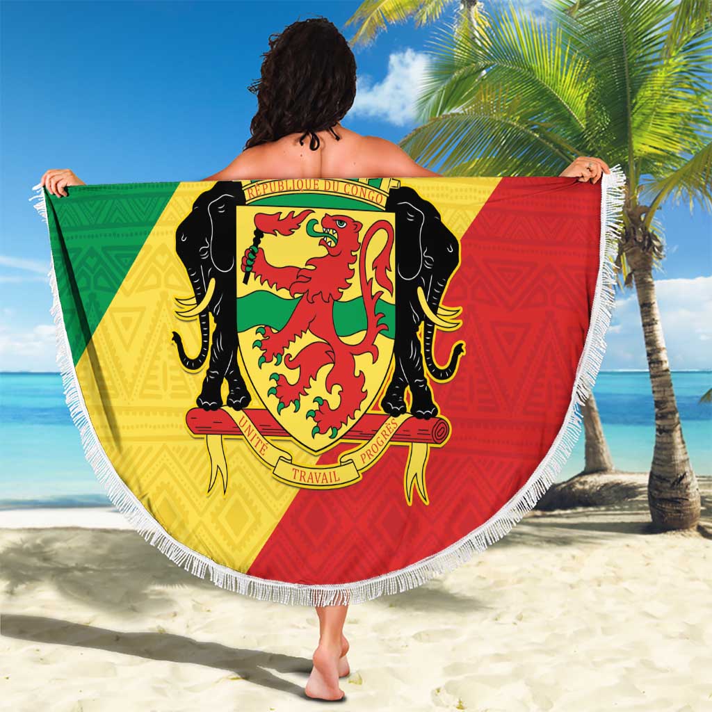 Congo Brazzaville Beach Blanket Coat Of Arms With Map - Flag Style - Wonder Print Shop