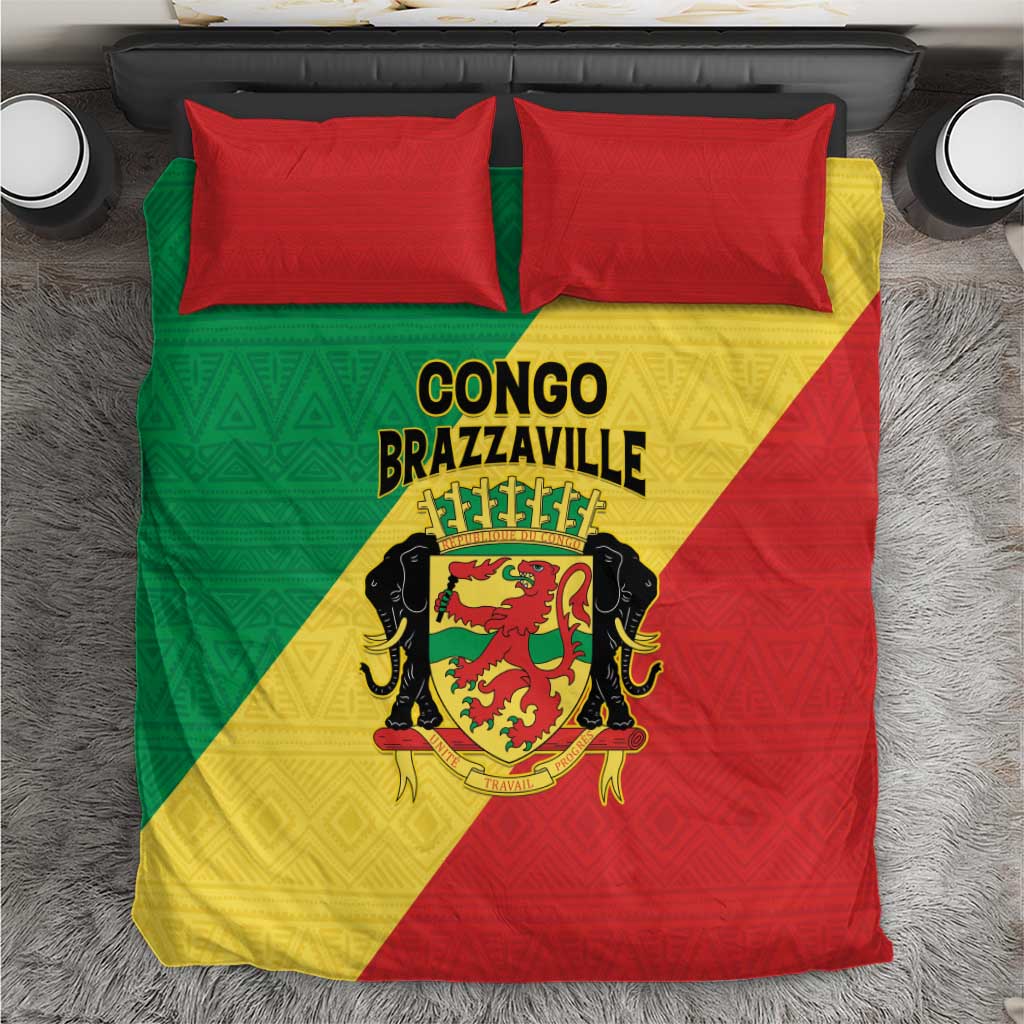 Congo Brazzaville Bedding Set Coat Of Arms With Map - Flag Style - Wonder Print Shop