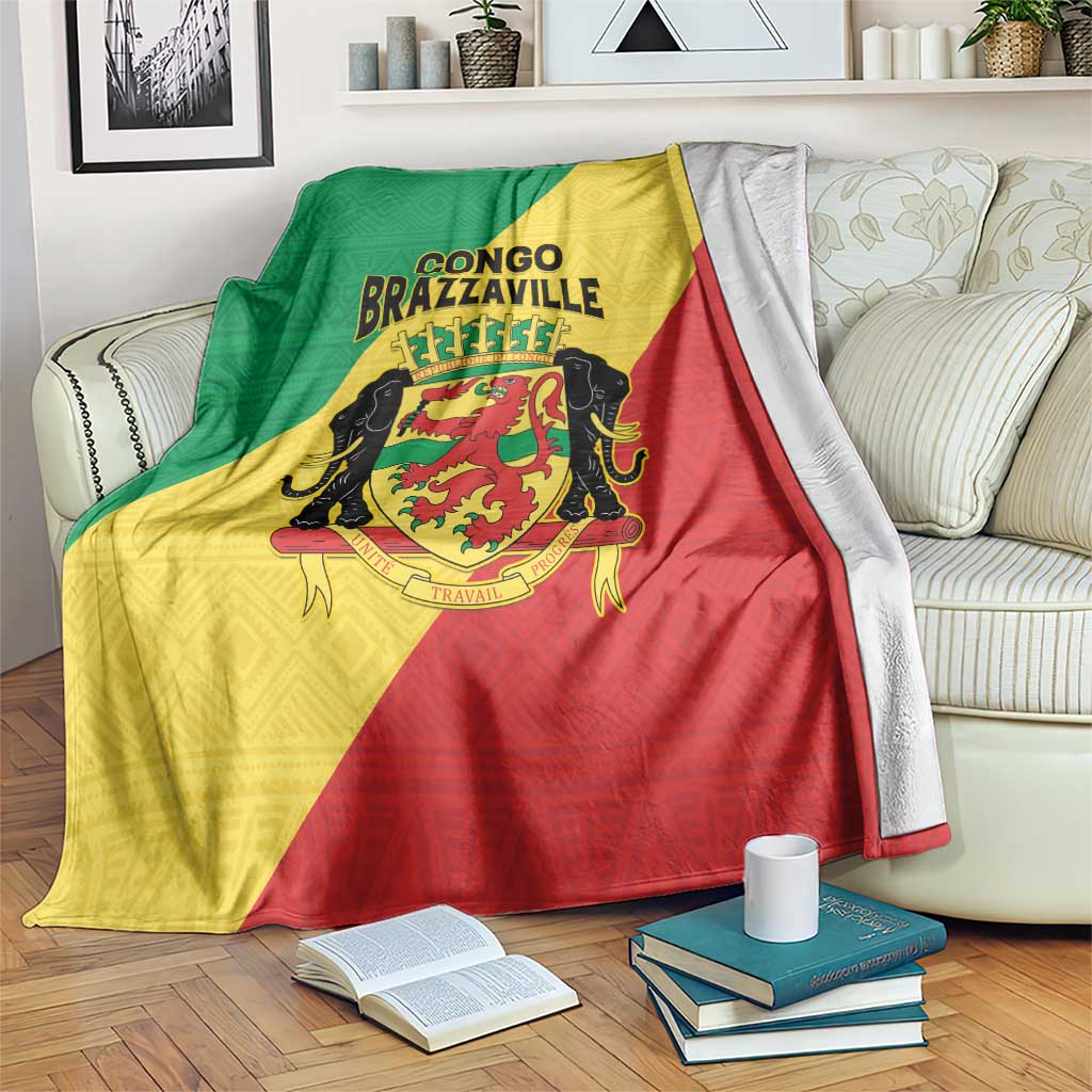 Congo Brazzaville Blanket Coat Of Arms With Map - Flag Style - Wonder Print Shop
