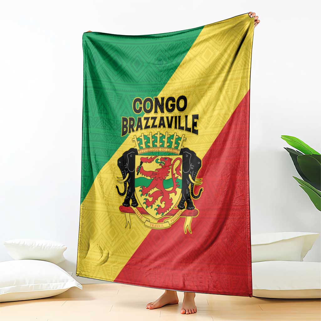 Congo Brazzaville Blanket Coat Of Arms With Map - Flag Style - Wonder Print Shop