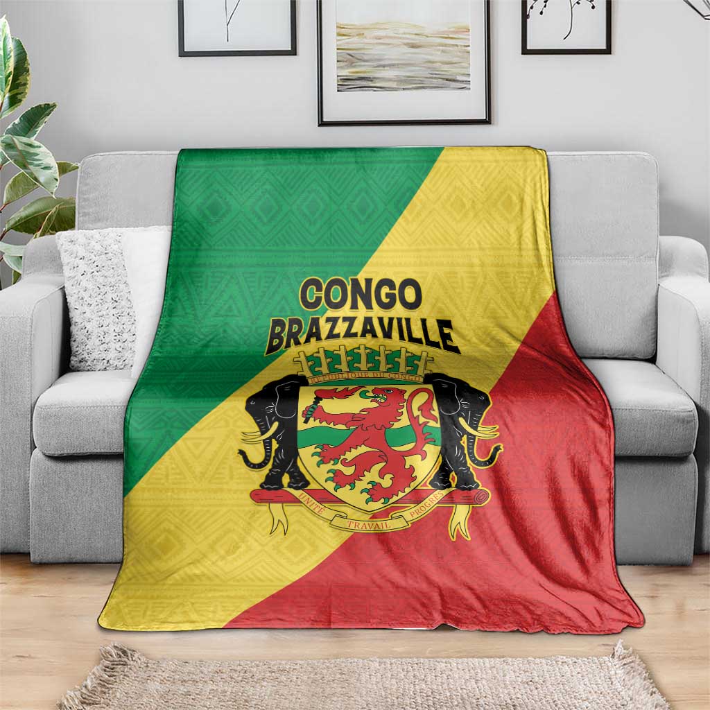 Congo Brazzaville Blanket Coat Of Arms With Map - Flag Style - Wonder Print Shop