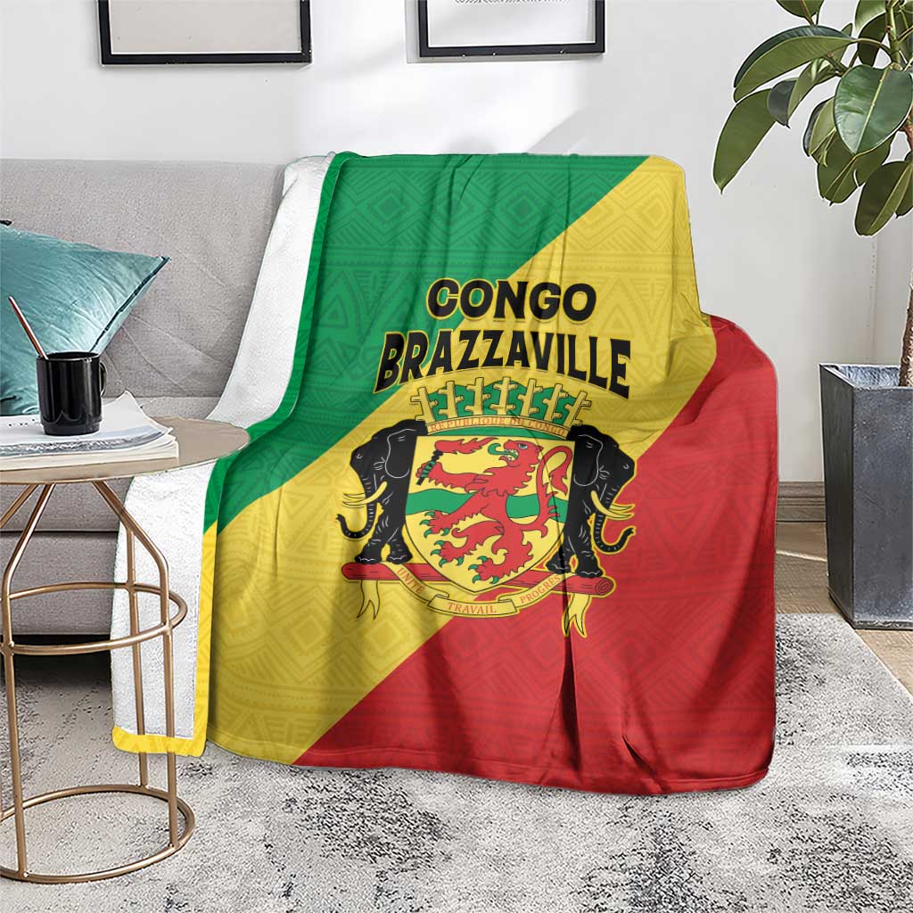 Congo Brazzaville Blanket Coat Of Arms With Map - Flag Style - Wonder Print Shop