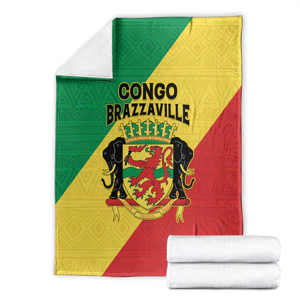 Congo Brazzaville Blanket Coat Of Arms With Map - Flag Style - Wonder Print Shop