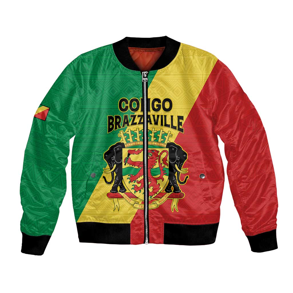 Personalized Congo Brazzaville Bomber Jacket Coat Of Arms With Map - Flag Style - Wonder Print Shop