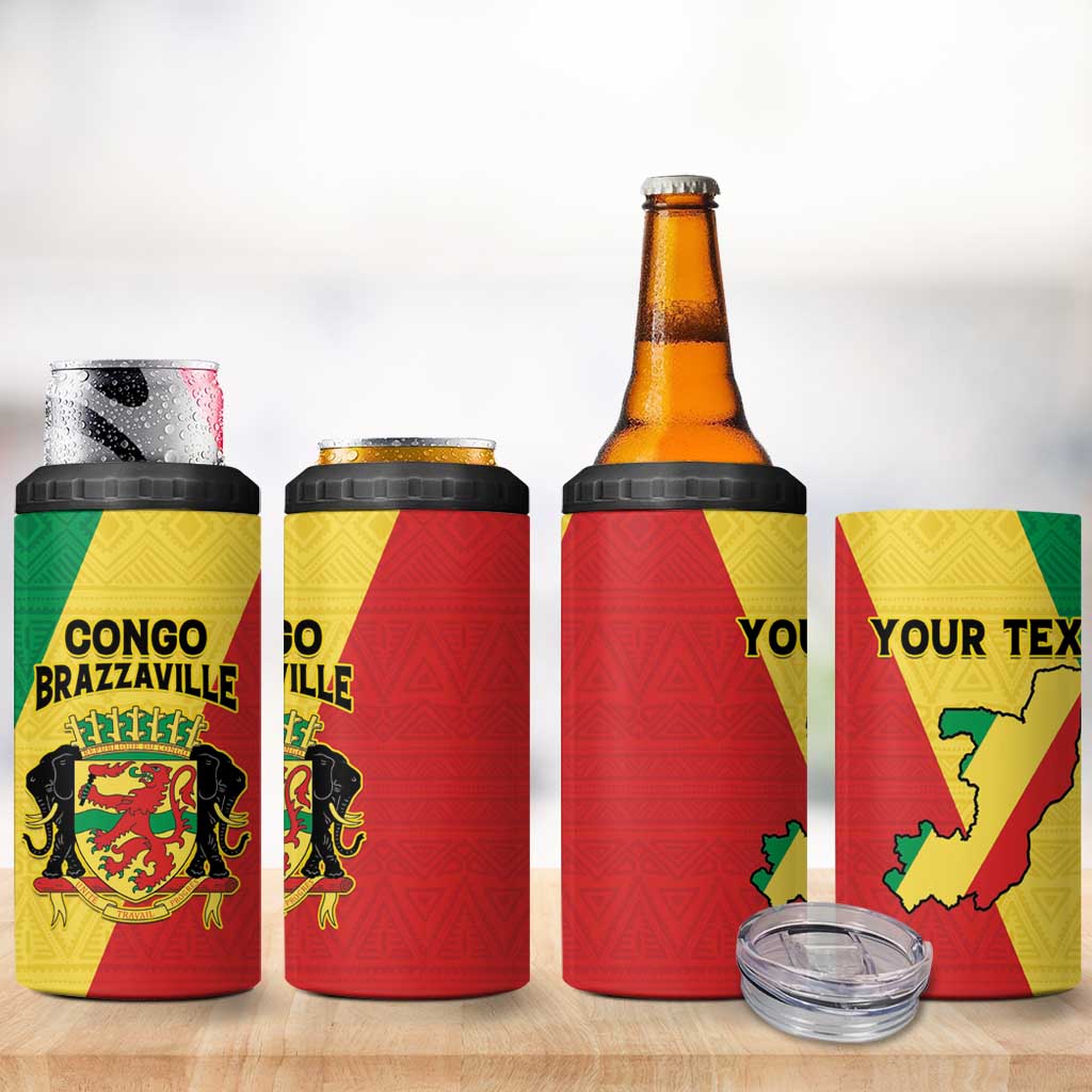 Personalized Congo Brazzaville 4 in 1 Can Cooler Tumbler Coat Of Arms With Map - Flag Style - Wonder Print Shop