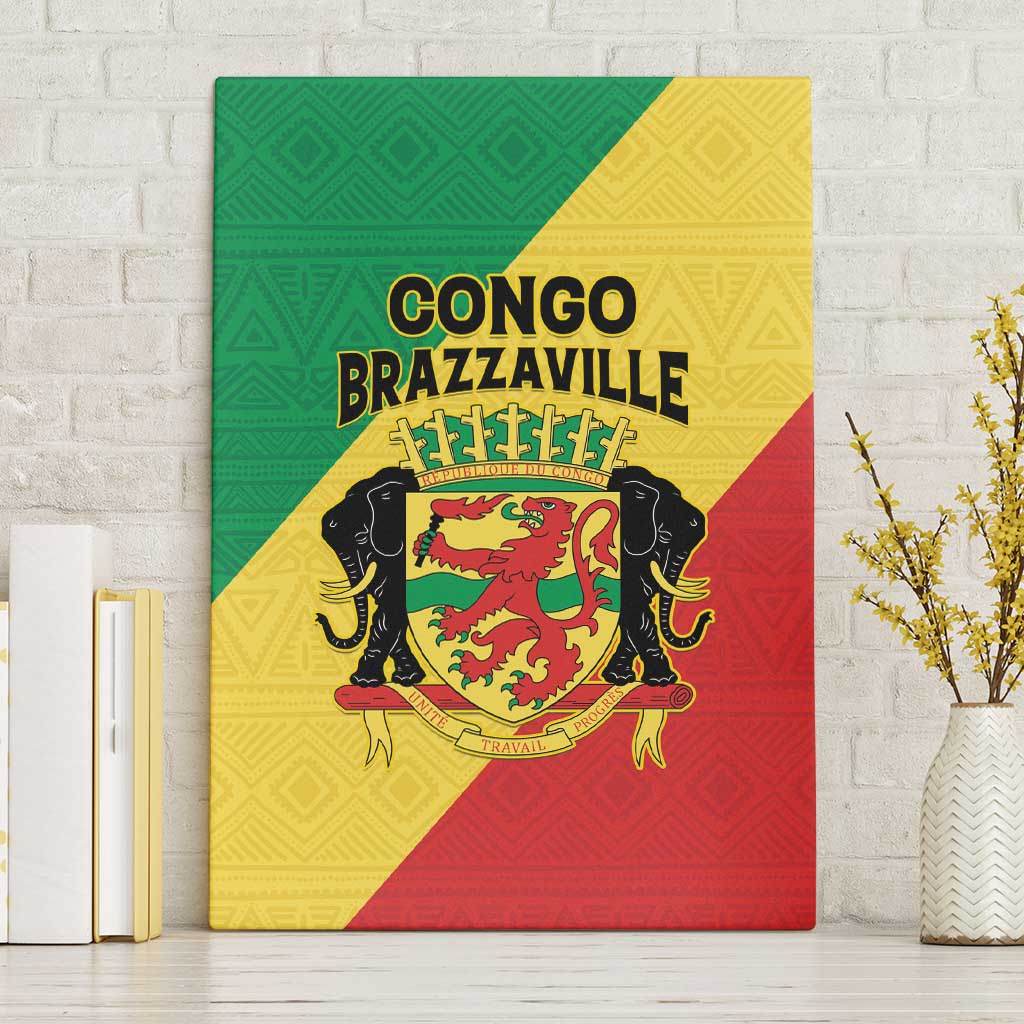 Congo Brazzaville Canvas Wall Art Coat Of Arms With Map - Flag Style - Wonder Print Shop