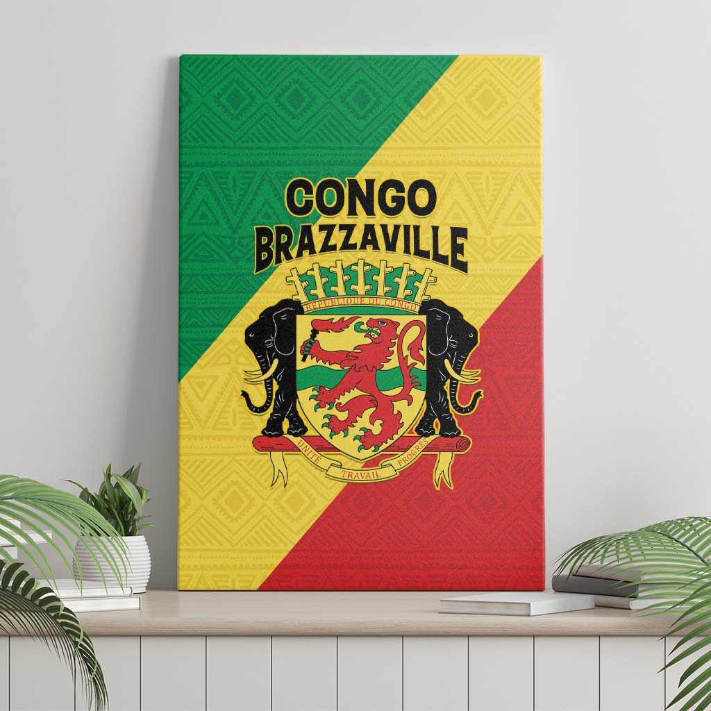 Congo Brazzaville Canvas Wall Art Coat Of Arms With Map - Flag Style - Wonder Print Shop