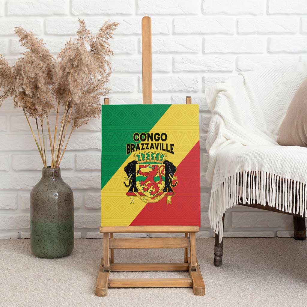 Congo Brazzaville Canvas Wall Art Coat Of Arms With Map - Flag Style - Wonder Print Shop