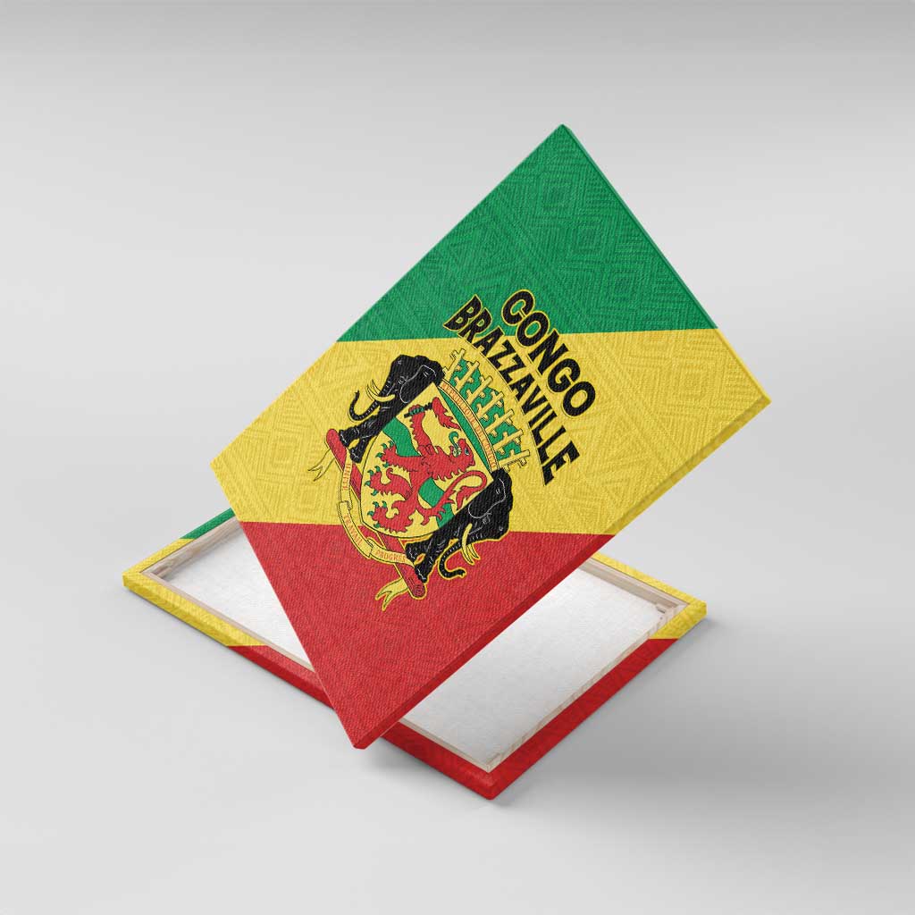 Congo Brazzaville Canvas Wall Art Coat Of Arms With Map - Flag Style - Wonder Print Shop