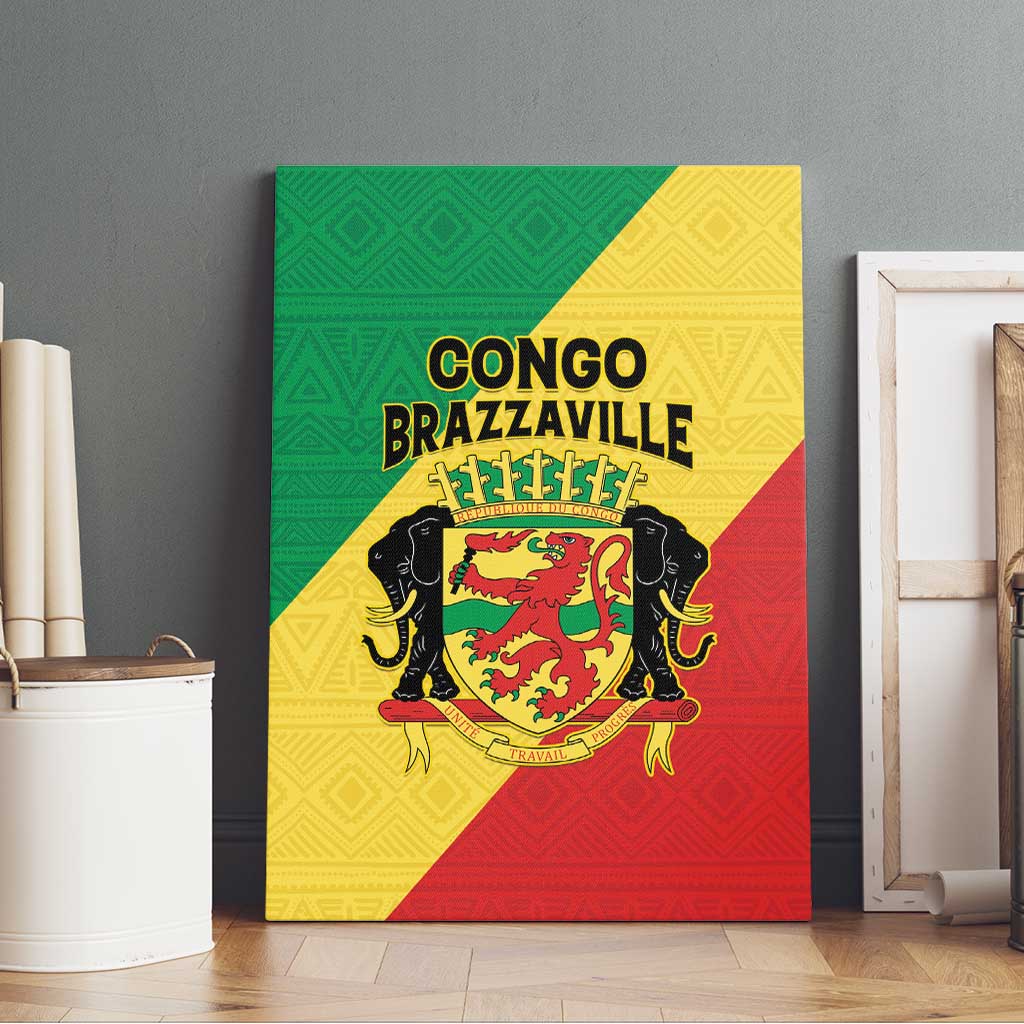 Congo Brazzaville Canvas Wall Art Coat Of Arms With Map - Flag Style - Wonder Print Shop