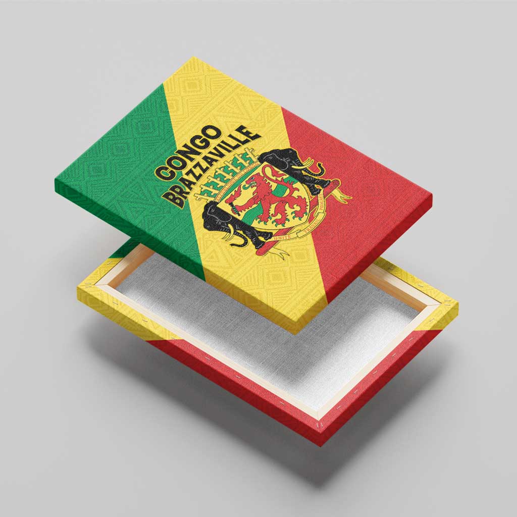 Congo Brazzaville Canvas Wall Art Coat Of Arms With Map - Flag Style - Wonder Print Shop