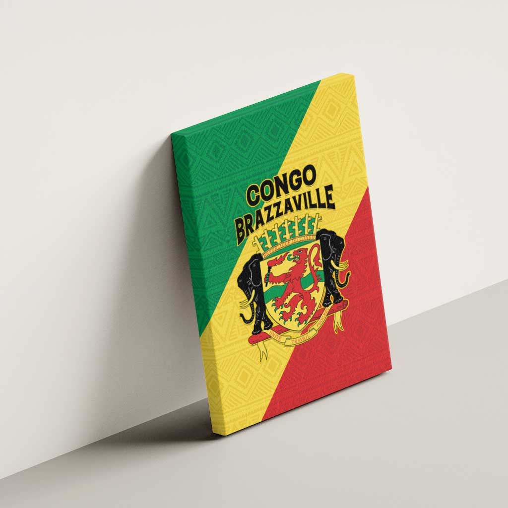 Congo Brazzaville Canvas Wall Art Coat Of Arms With Map - Flag Style - Wonder Print Shop