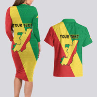 Personalized Congo Brazzaville Couples Matching Long Sleeve Bodycon Dress and Hawaiian Shirt Coat Of Arms With Map - Flag Style - Wonder Print Shop