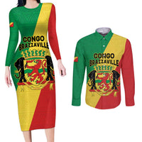 Personalized Congo Brazzaville Couples Matching Long Sleeve Bodycon Dress and Long Sleeve Button Shirt Coat Of Arms With Map - Flag Style - Wonder Print Shop