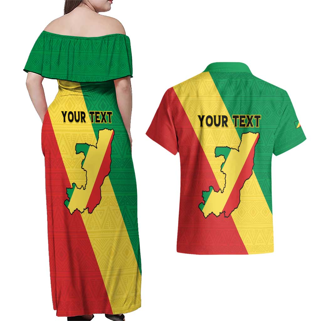 Personalized Congo Brazzaville Couples Matching Off Shoulder Maxi Dress and Hawaiian Shirt Coat Of Arms With Map - Flag Style - Wonder Print Shop