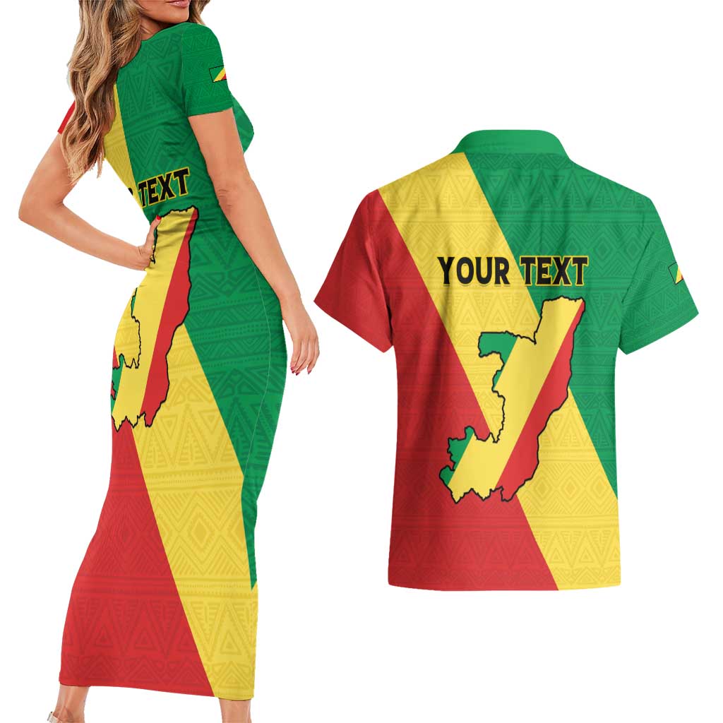 Personalized Congo Brazzaville Couples Matching Short Sleeve Bodycon Dress and Hawaiian Shirt Coat Of Arms With Map - Flag Style - Wonder Print Shop