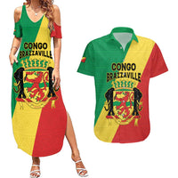 Personalized Congo Brazzaville Couples Matching Summer Maxi Dress and Hawaiian Shirt Coat Of Arms With Map - Flag Style - Wonder Print Shop