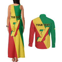 Personalized Congo Brazzaville Couples Matching Tank Maxi Dress and Long Sleeve Button Shirt Coat Of Arms With Map - Flag Style - Wonder Print Shop
