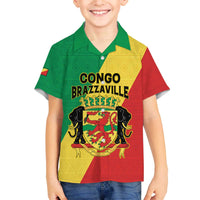 Personalized Congo Brazzaville Family Matching Off The Shoulder Long Sleeve Dress and Hawaiian Shirt Coat Of Arms With Map - Flag Style - Wonder Print Shop