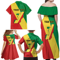 Personalized Congo Brazzaville Family Matching Off Shoulder Maxi Dress and Hawaiian Shirt Coat Of Arms With Map - Flag Style - Wonder Print Shop
