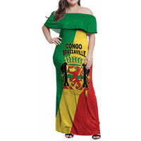 Personalized Congo Brazzaville Family Matching Off Shoulder Maxi Dress and Hawaiian Shirt Coat Of Arms With Map - Flag Style - Wonder Print Shop