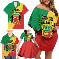 Personalized Congo Brazzaville Family Matching Off Shoulder Short Dress and Hawaiian Shirt Coat Of Arms With Map - Flag Style - Wonder Print Shop